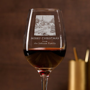 Personalized Village in Winter Christmas  Wine Glass