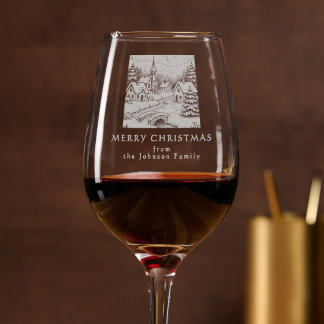 Personalized Village in Winter Christmas Wine Glass