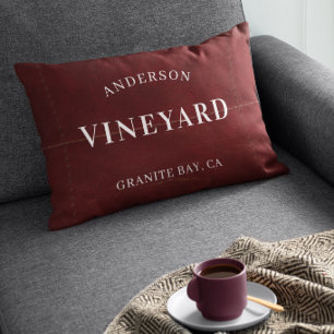 Personalized Vineyard Red Rustic Wine Lover Gift Lumbar Pillow