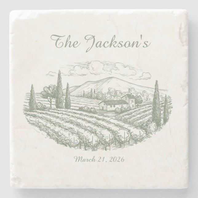Personalized Vineyard Wedding Coasters  (Front)