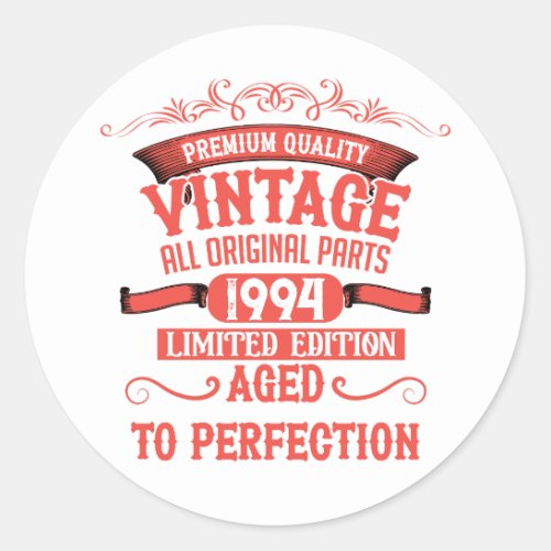 Personalized vintage 30th birthday gift red classic round sticker