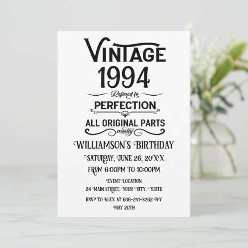 Personalized vintage 30th birthday gifts black invitation