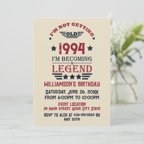 Personalized vintage 30th birthday gifts red invitation