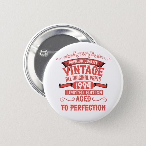 Personalized vintage 30th birthday red and white button