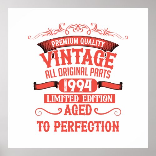 Personalized vintage 30th birthday red and white poster