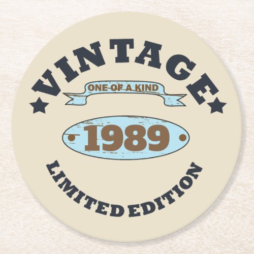 Personalized vintage 35th birthday gift round paper coaster