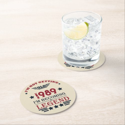 Personalized vintage 35th birthday gifts round paper coaster