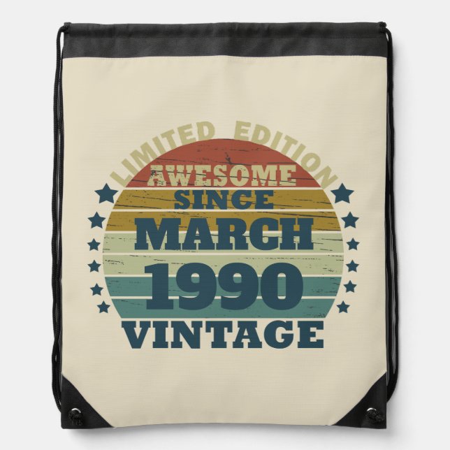 Personalized vintage 35th birthday party drawstring bag (Front)