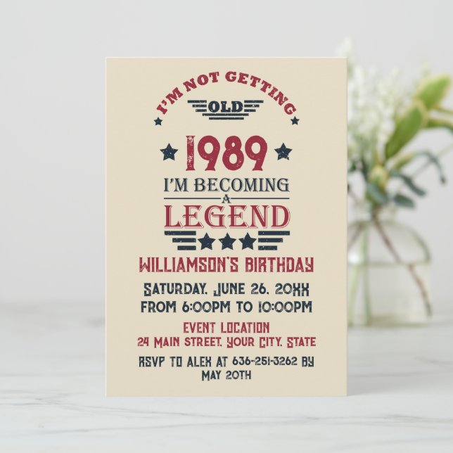 Personalized vintage 35th birthday party  invitation (Standing Front)