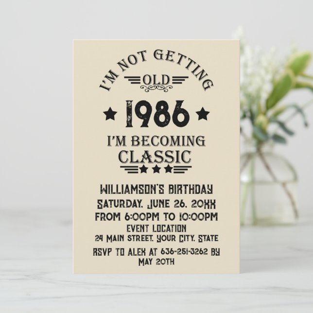 Personalized vintage 35th birthday party invitation (Standing Front)