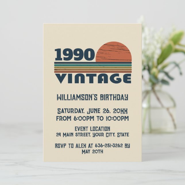 Personalized vintage 35th birthday party invitation (Standing Front)