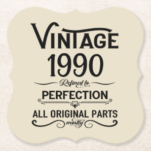 Personalized vintage 35th birthday party paper coaster
