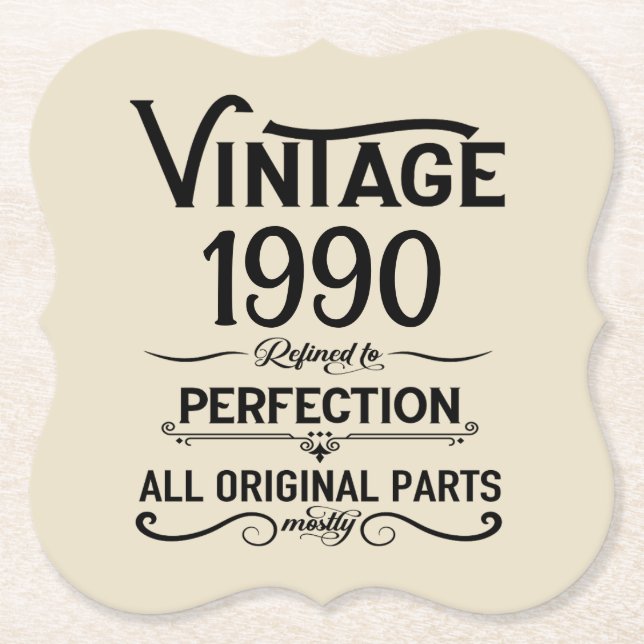 Personalized vintage 35th birthday party paper coaster (Front)