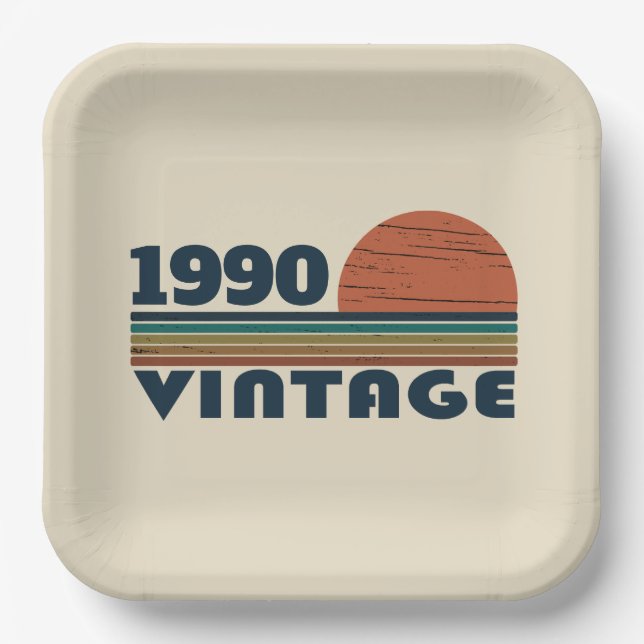 Personalized vintage 35th birthday party paper plates (Front)