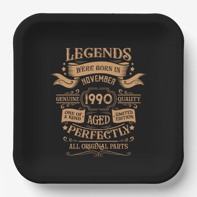 Personalized vintage 35th birthday party paper plates (Front)