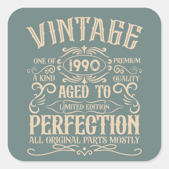 Personalized vintage 35th birthday party square sticker (Front)