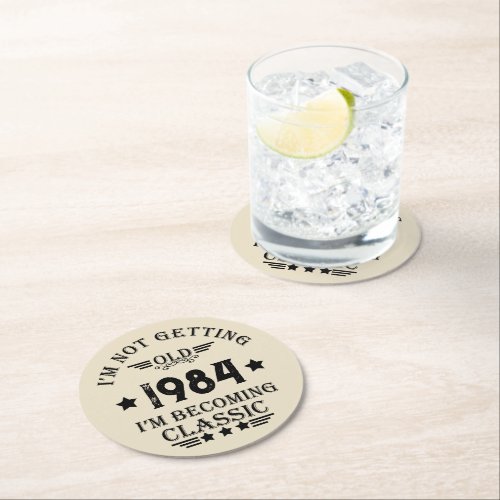 Personalized vintage 40th birthday gift round paper coaster