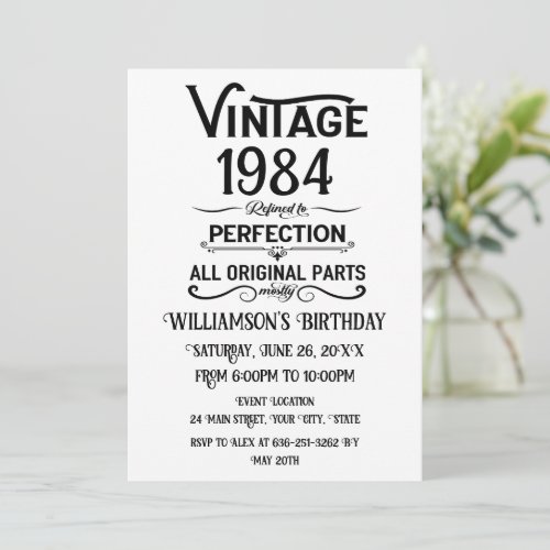 Personalized vintage 40th birthday gifts black invitation