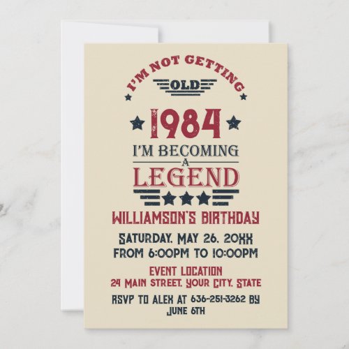 Personalized vintage 40th birthday gifts red invitation