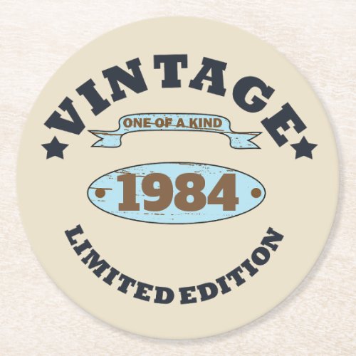 Personalized vintage 40th birthday gifts round paper coaster