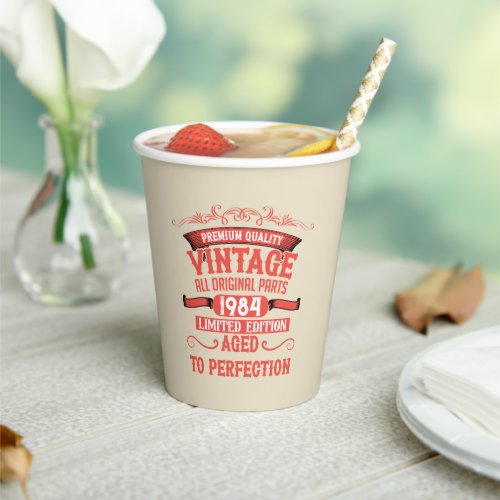 Personalized vintage 40th birthday red paper cups