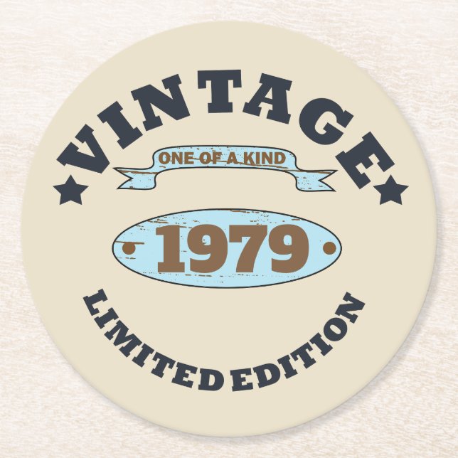 Personalized vintage 45th birthday gift round paper coaster (Front)