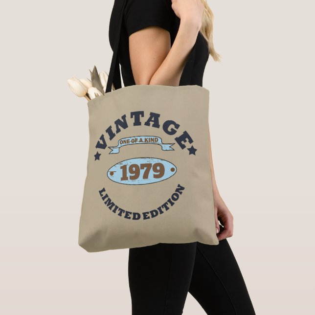 Personalized vintage 45th birthday gift tote bag (Close Up)