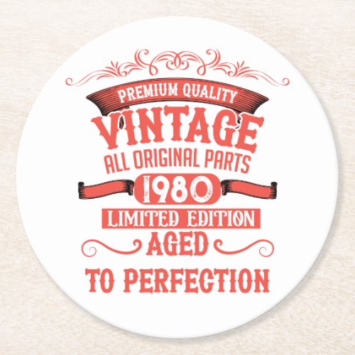 Personalized vintage 45th birthday gifts red round paper coaster