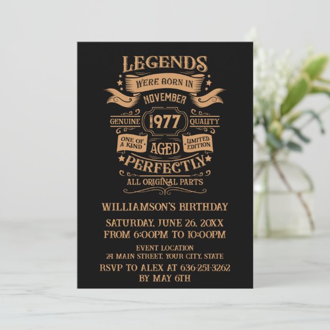 Personalized vintage 45th birthday party invitation (Standing Front)