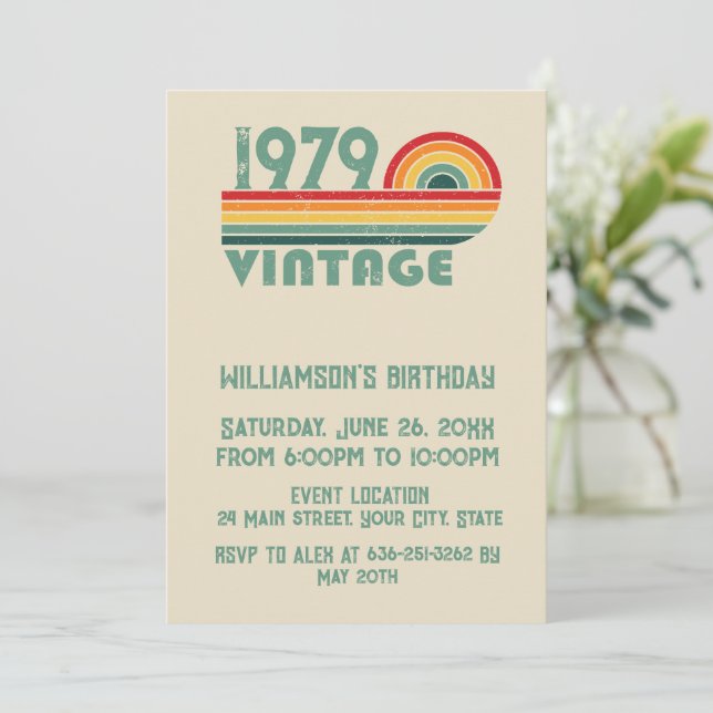Personalized vintage 45th birthday party invitation (Standing Front)