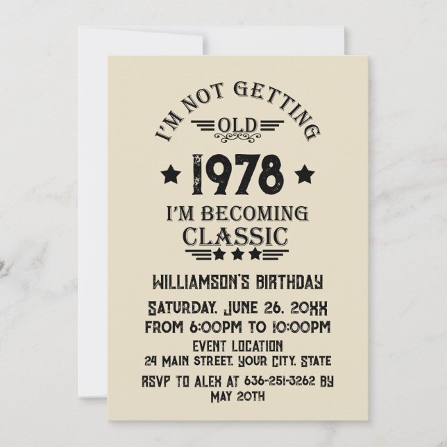 Personalized vintage 45th birthday party invitation (Front)
