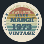 Personalized vintage 50th birthday gift classic round sticker<br><div class="desc">You can add some originality to your wardrobe collection with this vintage retro sunset graphic design with awesome typography font lettering, a great gift for men, women, husbands, wives, girlfriend, and a boyfriend who will love this one-of-a-kind artwork. The best and most fun holiday present for your happy birthday party....</div>