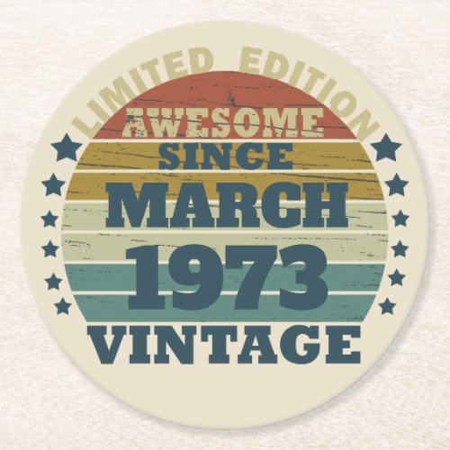 Personalized vintage 50th birthday gift round paper coaster