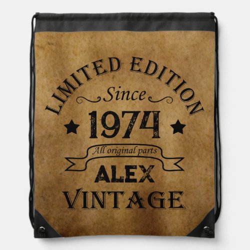 Personalized vintage 50th birthday gifts drawstring bag