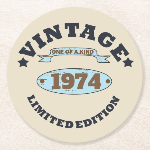 Personalized vintage 50th birthday gifts round paper coaster