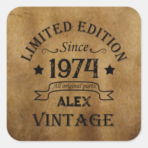 Personalized vintage 50th birthday gifts square sticker