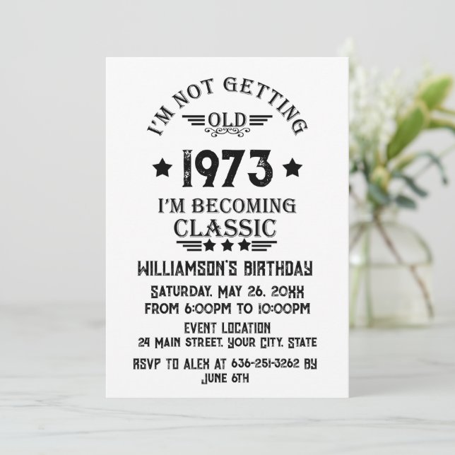 Personalized vintage 50th birthday party invitation (Standing Front)