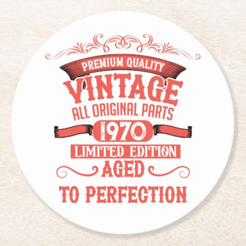 Personalized vintage 55th birthday gifts red round paper coaster