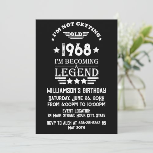 Personalized vintage 55th birthday gifts white invitation