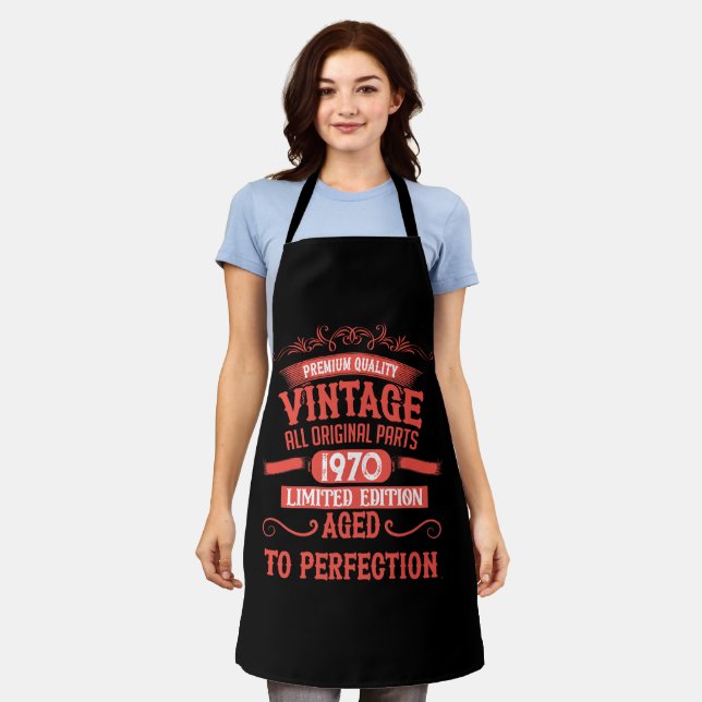 Personalized vintage 55th birthday party apron (Worn)