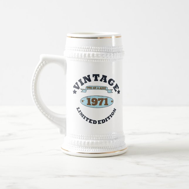 Personalized vintage 55th birthday party beer stein (Left)