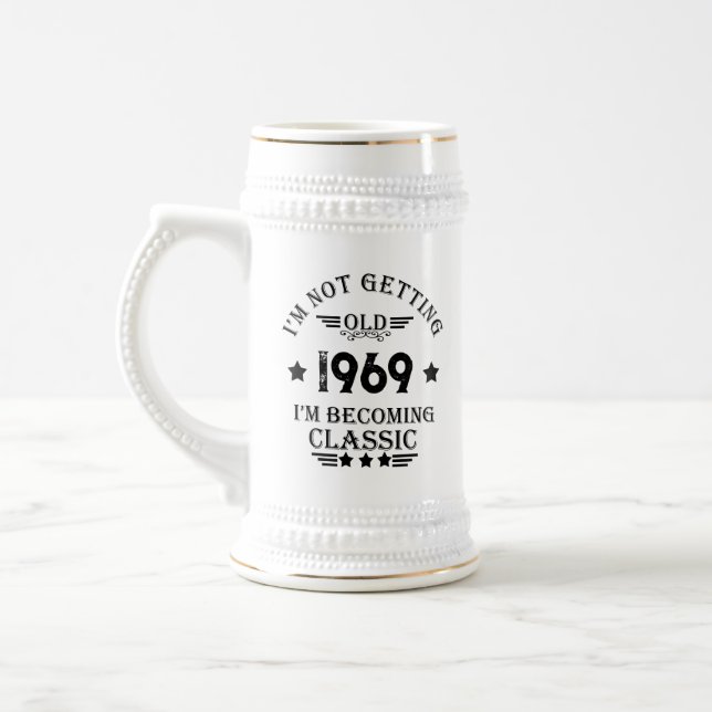 Personalized vintage 55th birthday party beer stein (Left)