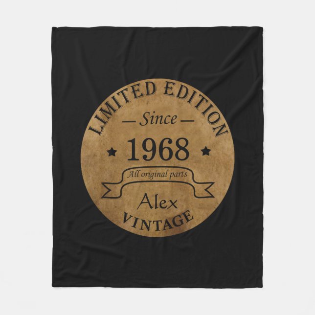 Personalized vintage 55th birthday party fleece blanket (Front)
