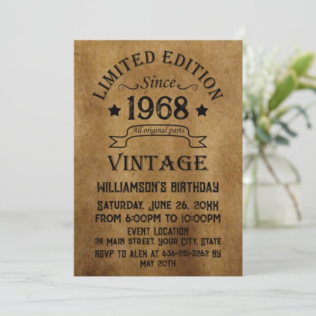 Personalized vintage 55th birthday party invitation (Standing Front)