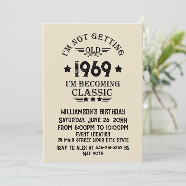 Personalized vintage 55th birthday party invitation (Standing Front)