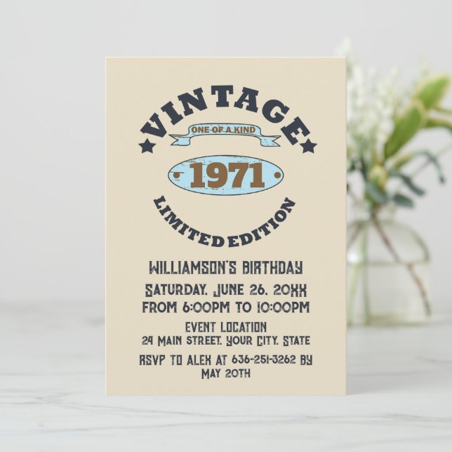 Personalized vintage 55th birthday party invitation (Standing Front)