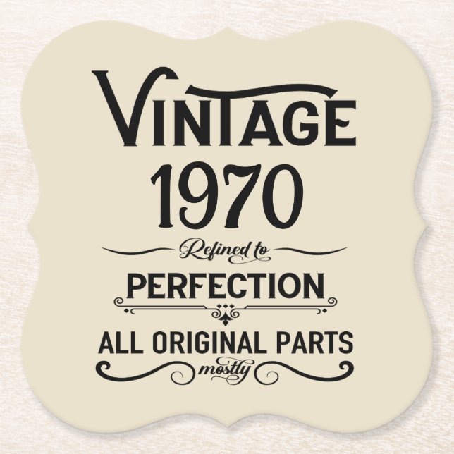 Personalized vintage 55th birthday party paper coaster (Front)