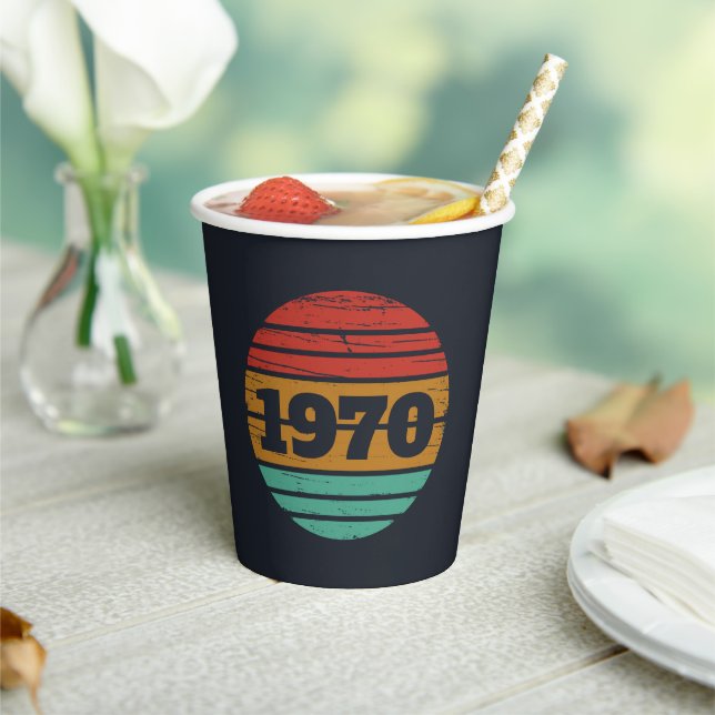 Personalized vintage 55th birthday party paper cups (Insitu)