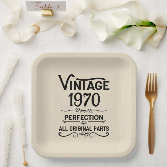 Personalized vintage 55th birthday party paper plates (Wedding)