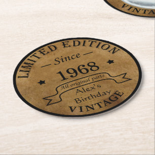 Personalized vintage 55th birthday party round paper coaster